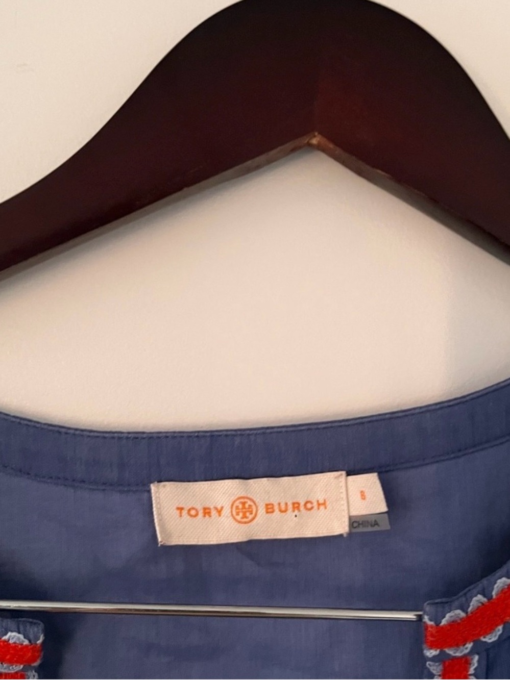 Tory Burch Cotton-Linen Blue Embroidered Tie Wait Dress - Picture 9 of 15